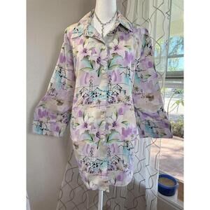 Vintage Allison Daley Shirt Womens 24W Pastel Floral Button Front Tunic Blouse